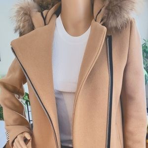 Sandro tan small jacket with fur